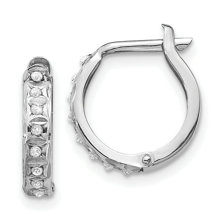 14K White Gold Diamond Fascination 15mm Hinged Hoop Earrings 